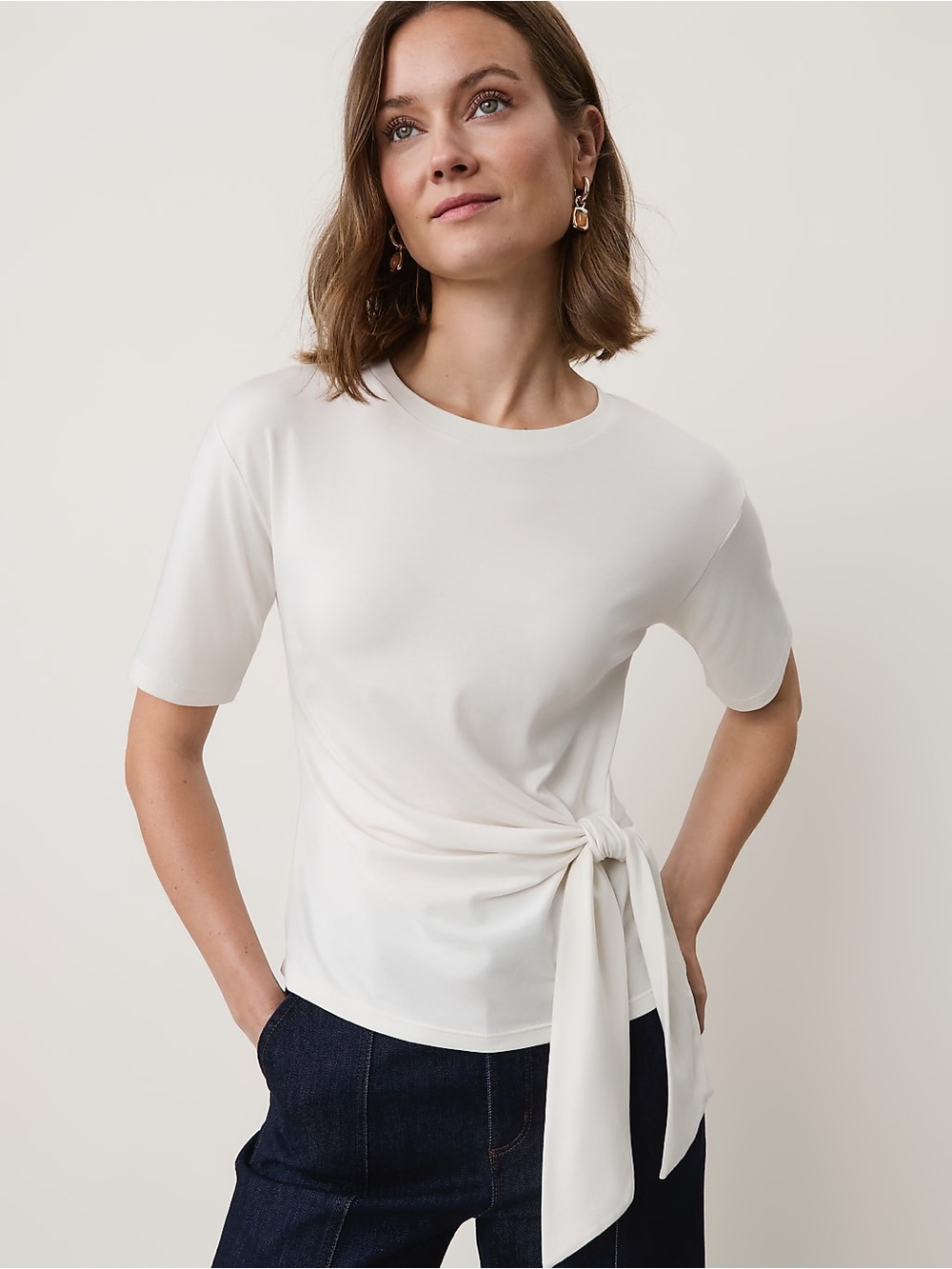 Lands' End Women's Lightweight Jersey Tie Front Top